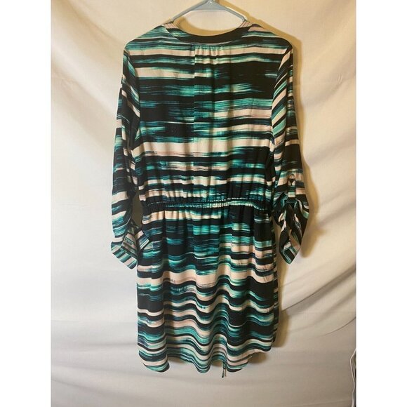 Apt 9 womens Size 14 Large Dress Green White Stripe Midi long Sleeve Career - Picture 2 of 2